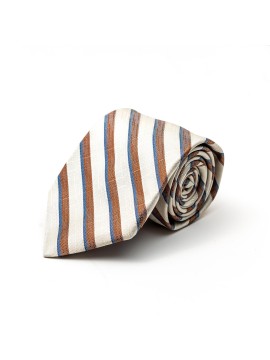 Brown Sugar/Denim/Off White Bayadere Stripes Silk Tie