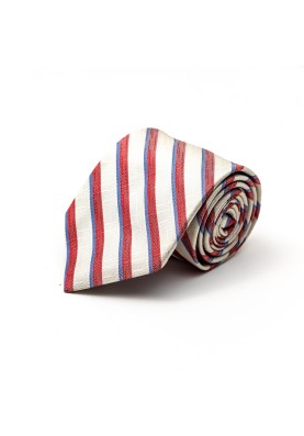 Lt. Red/Periwinkle/Off White Bayadere Stripes Silk Tie 