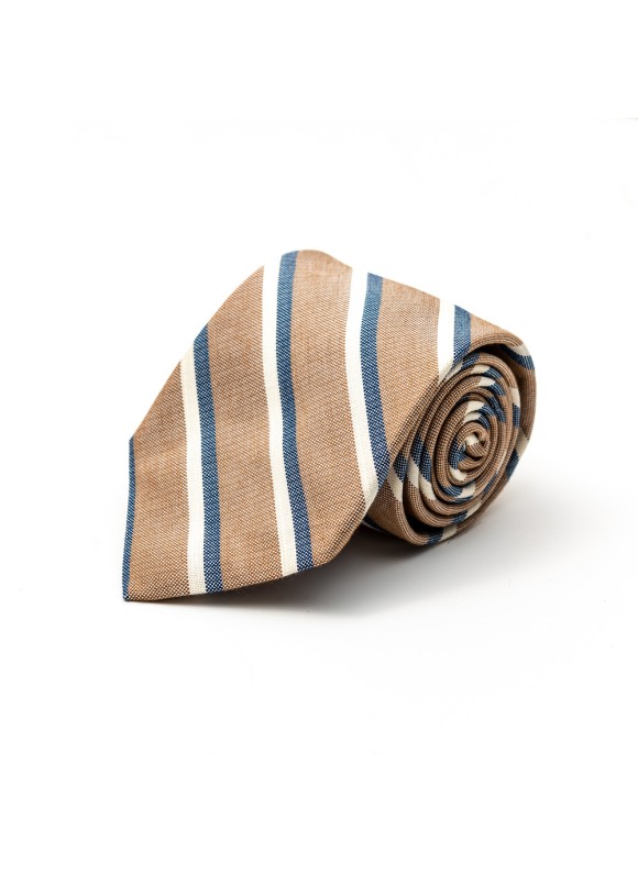 Sand/Denim/Beige Stripes Cotton/Silk Tie