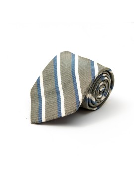 Grey/Beige/Denim Stripes Cotton/Silk Tie