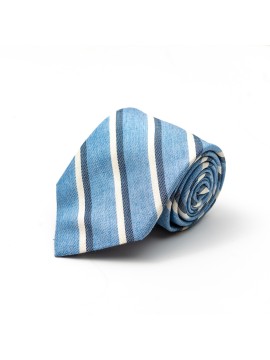Powder Blue/Beige/Denim Stripes Cotton/Silk Tie