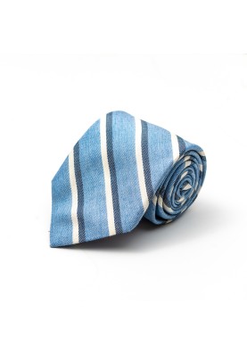 Powder Blue/Beige/Denim Stripes Cotton/Silk Tie 