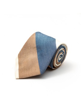 Denim/Beige/Sandthick Diagonal Stripes Cotton/Silk Tie