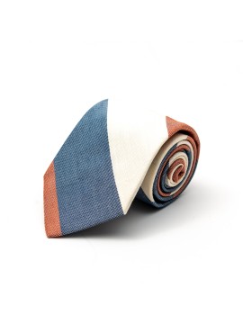 Lt. Coral/Denim/Beige Thick Diagonal Stripes Cotton/Silk Tie