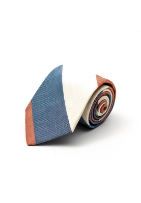 Lt. Coral/Denim/Beige Thick Diagonal Stripes Cotton/Silk Tie 