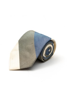 Grey/Beige/Denim Thick Diagonal Stripes Cotton/Silk Tie 