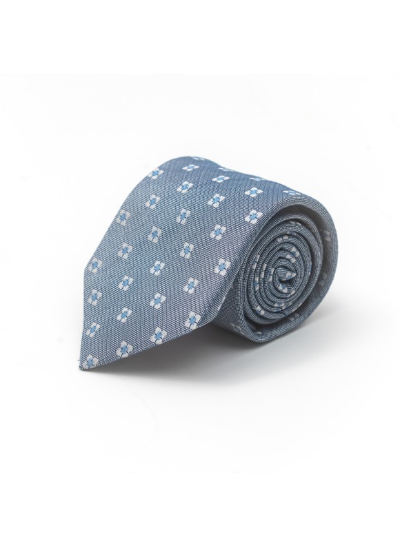 Denim/Powder Blue/Beige Neat Cotton/Silk Tie