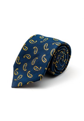 Navy/Gold Almond Pines Cotton/Silk Tie 