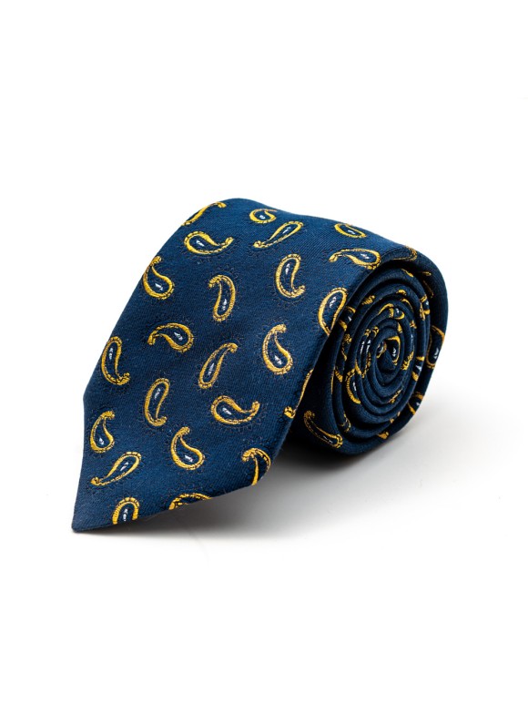 Navy/Gold Almond Pines Cotton/Silk Tie