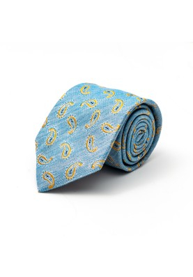 Powder Blue/Gold Almond Pines Cotton/Silk Tie 