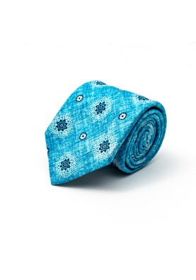 Deep Sky Blue Foulard Silk Shappe Diamante Tie 