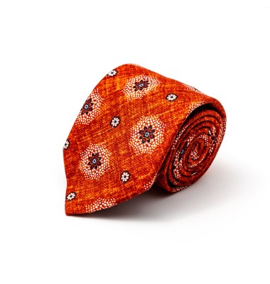 Rust Foulard Silk Shappe Diamante Tie 