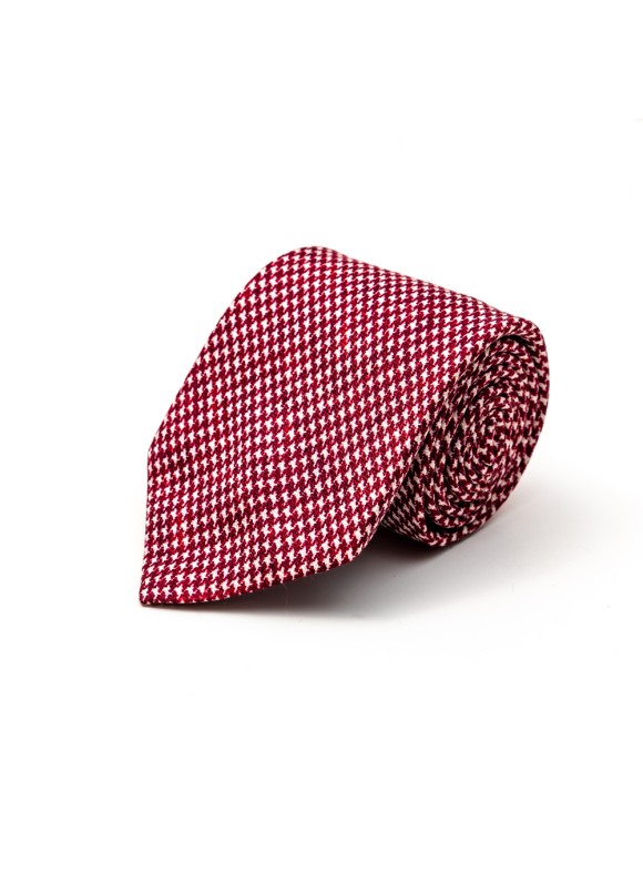 Crimson Houndstooth Silk Shappe Diamante Tie