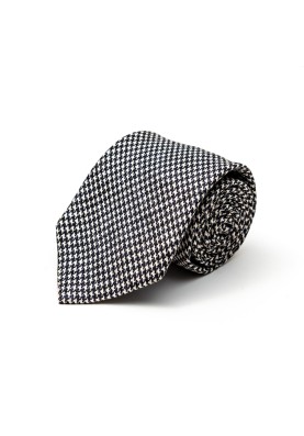 Blk/Wht Houndstooth Silk Shappe Diamante Tie 