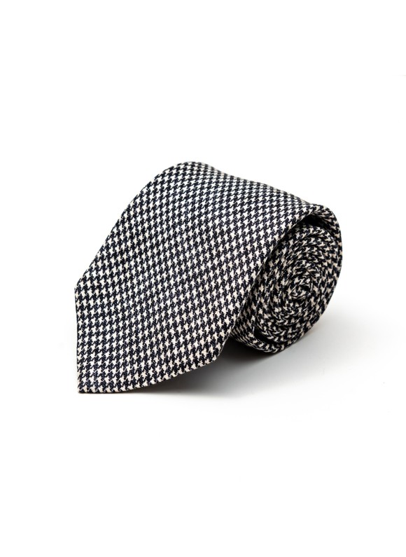 Blk/Wht Houndstooth Silk Shappe Diamante Tie