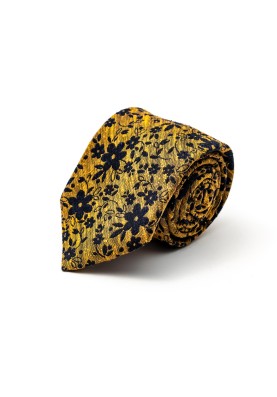 Mustard/Navy Floral Silk Shantang Tie 