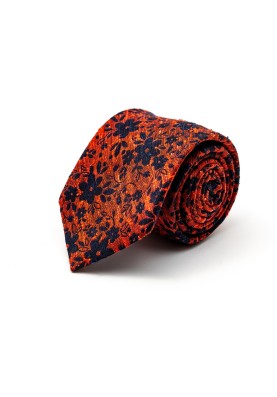 Brick/Navy Floral Silk Shantang Tie 