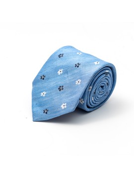 Powder Blue Floret Neat Linen/ Silk Tie