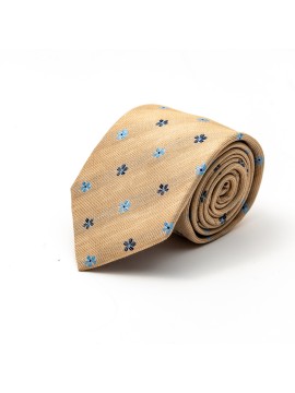 Tan Floret Neat Linen/ Silk Tie