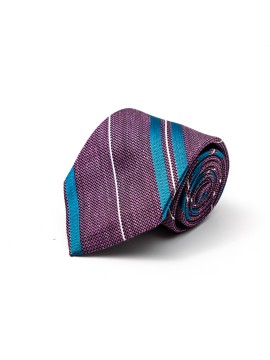 Purple/Blue Herringbone Stripes Linen/ Silk Tie