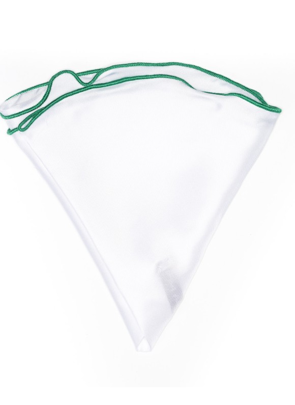 White Silk /Emerald Trim Silk Pocket Circle