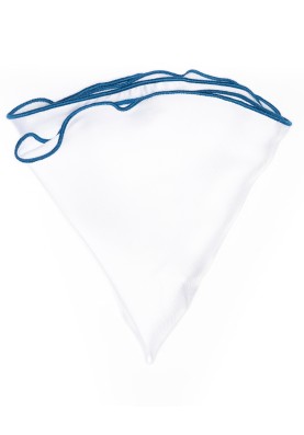 White Silk/French Blue Trim Silk Pocket Circle 