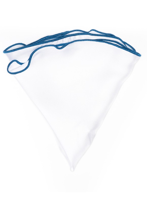 White Silk/French Blue Trim Silk Pocket Circle