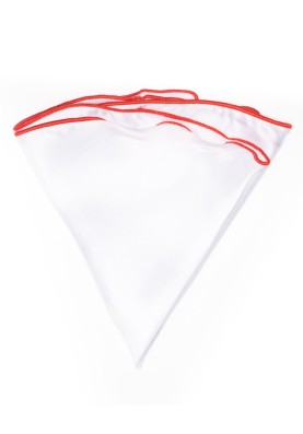 White Silk/ Coral Trim Silk Pocket Circle 