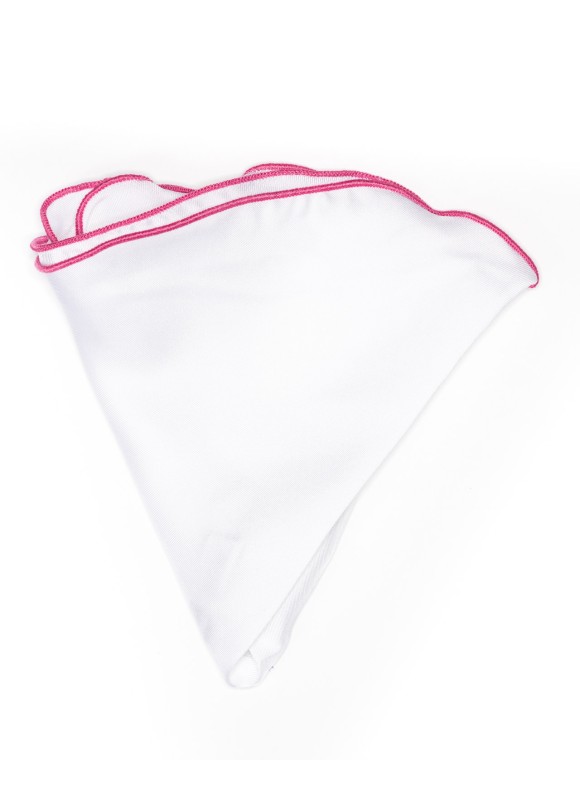 White Silk/ Hot Pink Trim Silk Pocket Circle