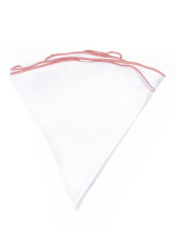 White Silk/ Light Coral Trim Silk Pocket Circle