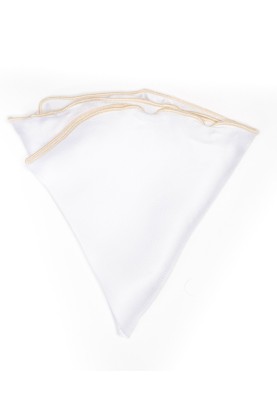 White Silk/ Khaki Trim Silk Pocket Circle 