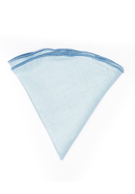 Solid Light Blue Linen/Blue Trim Linen Pocket Circle 