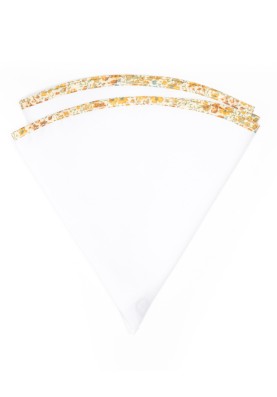 White Linen/Gold/Yellow Floral Trim Linen Pocket Circle 