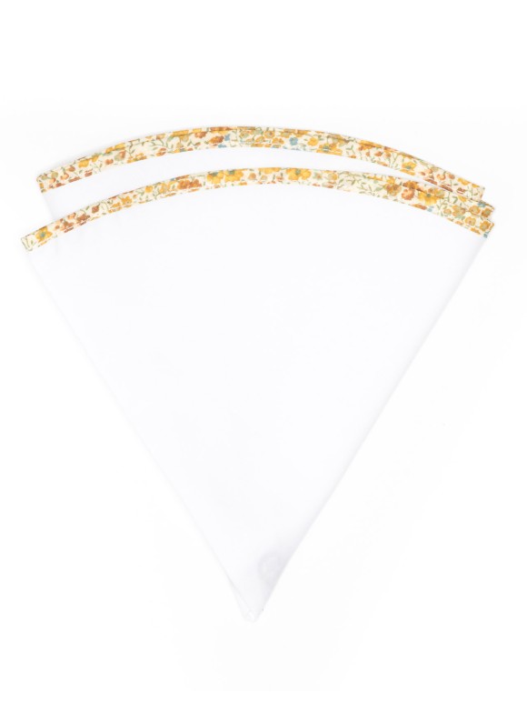 White Linen/Gold/Yellow Floral Trim Linen Pocket Circle