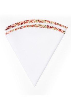 White Linen/Red/Yellow Floral Trim Linen Pocket Circle 