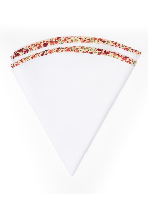 White Linen/Red/Yellow Floral Trim Linen Pocket Circle