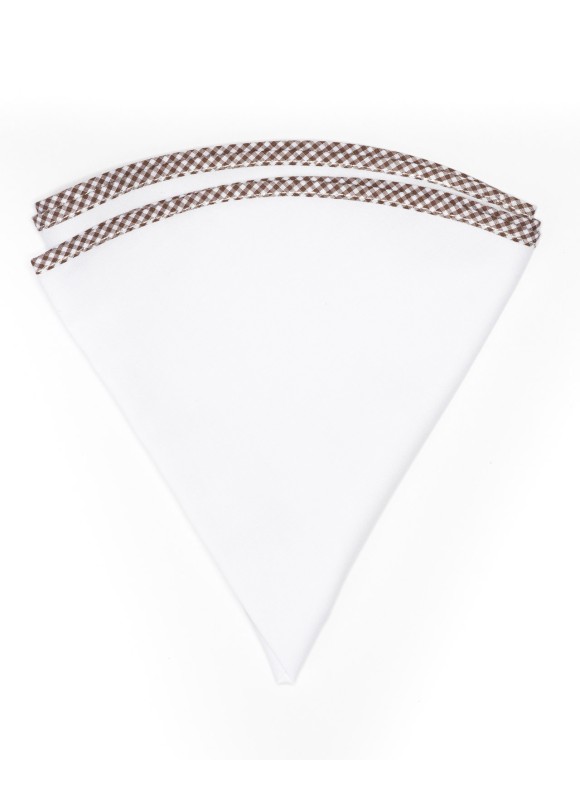 White Linen/Brown/White Gingham Trim Linen Pocket Circle