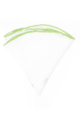 White Linen/Lawn Green Trim Linen Pocket Circle 