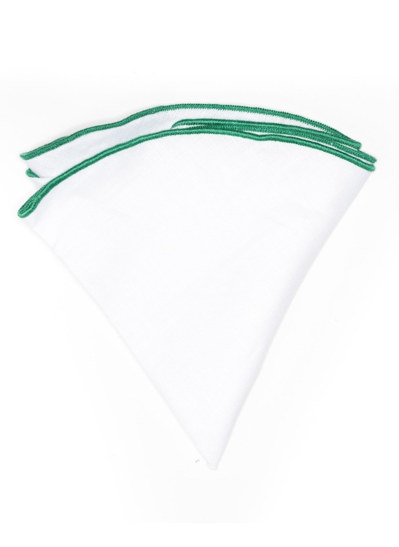 White Linen/Emerald Trim Linen Pocket Circle