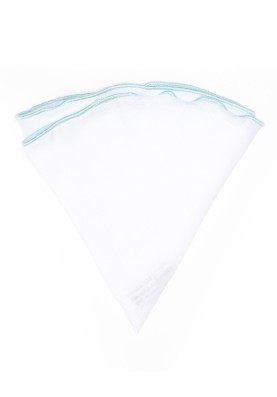 White Linen/Powder Blue Trim Linen Pocket Circle   