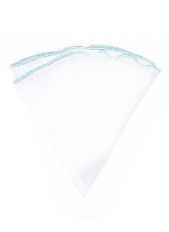 White Linen/Powder Blue Trim Linen Pocket Circle  