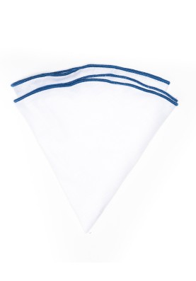 White Linen/French Blue Trim Linen Pocket Circle 