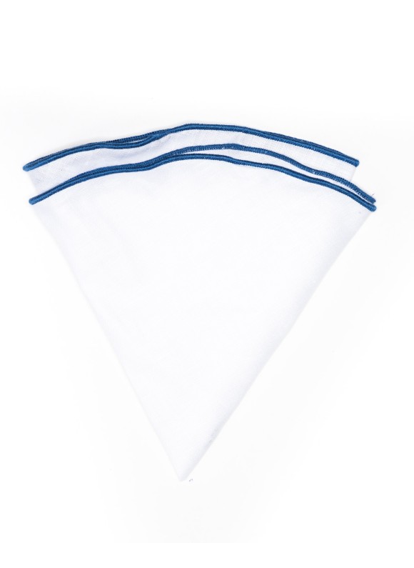 White Linen/French Blue Trim Linen Pocket Circle