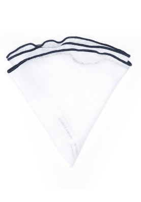 White Linen/Navy Trim Linen Pocket Circle 