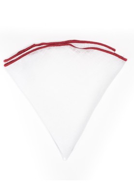 White Linen/Ruby Trim Linen Pocket Circle 