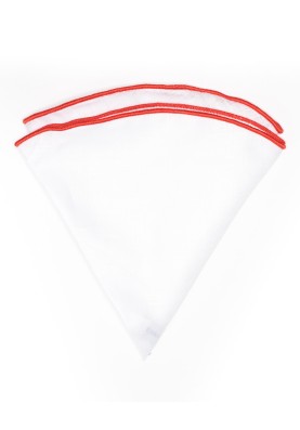 White Linen/Coral Trim Linen Pocket Circle 