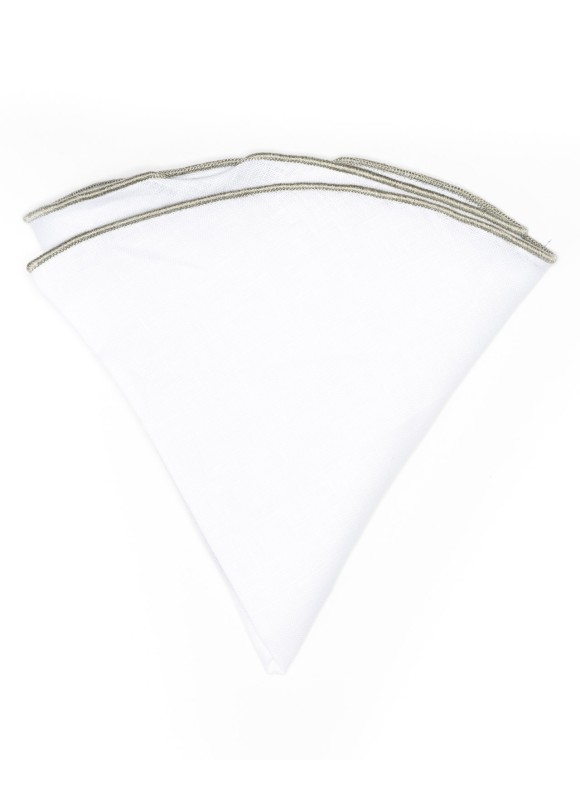 White Linen/Dark Sea Green Trim Linen Pocket Circle