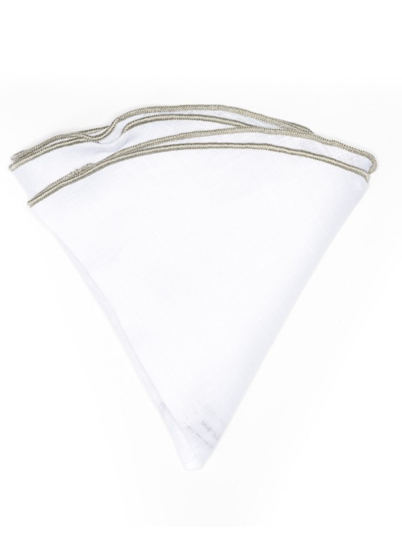 White Linen/Taupe Trim Linen Pocket Circle