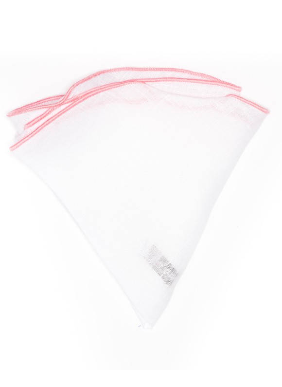 White Linen/Pink Trim Linen Pocket Circle