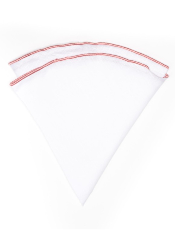 White Linen/Coral Trim Linen Pocket Circle